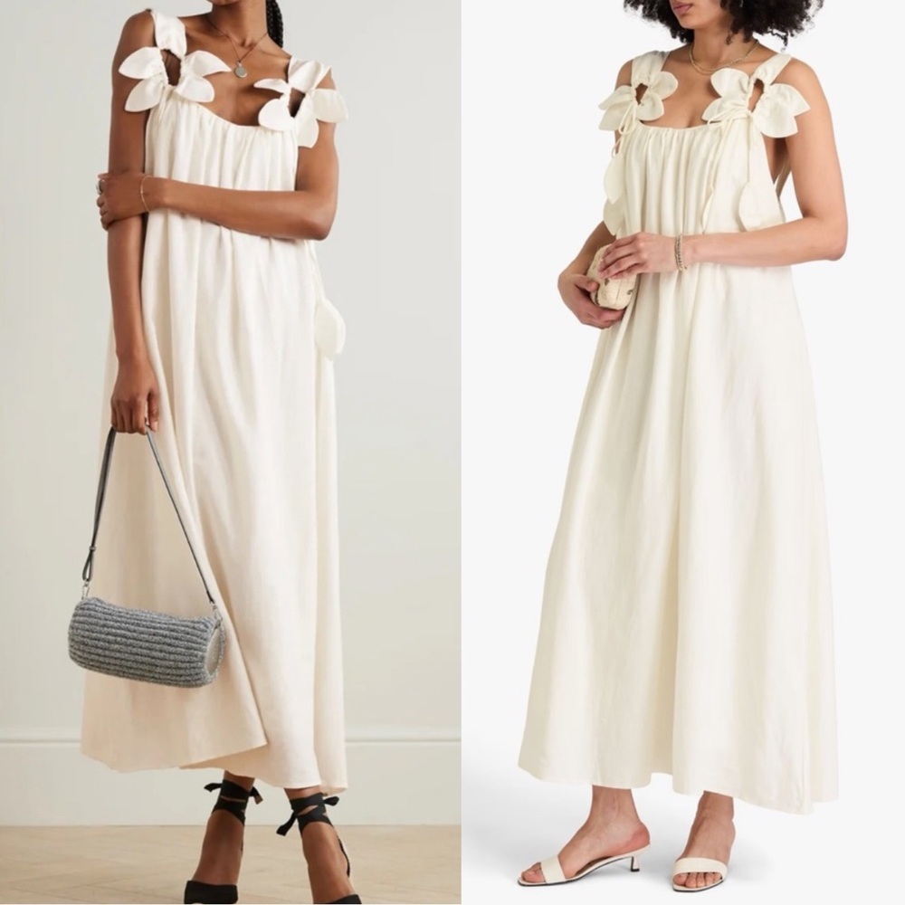 FARM Rio- Floral Sleeveless Midi Dress White Size Medium Scoop Neck Pullover